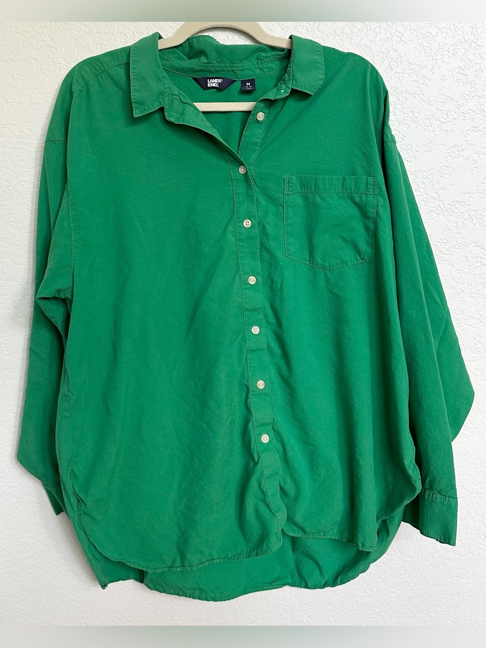 Lands' End Green Oversized Button Down Shirt Medium